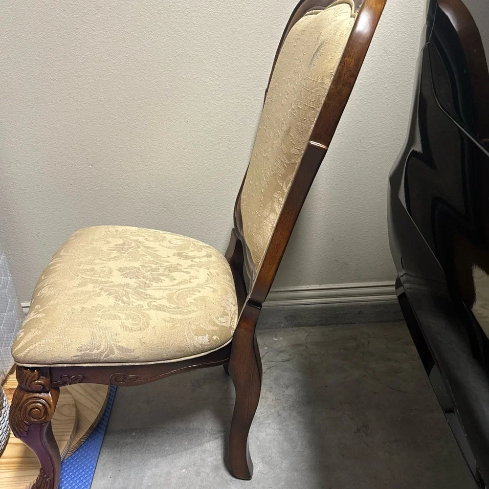 Elegant Brown Wooden Chair with Cream Upholstery